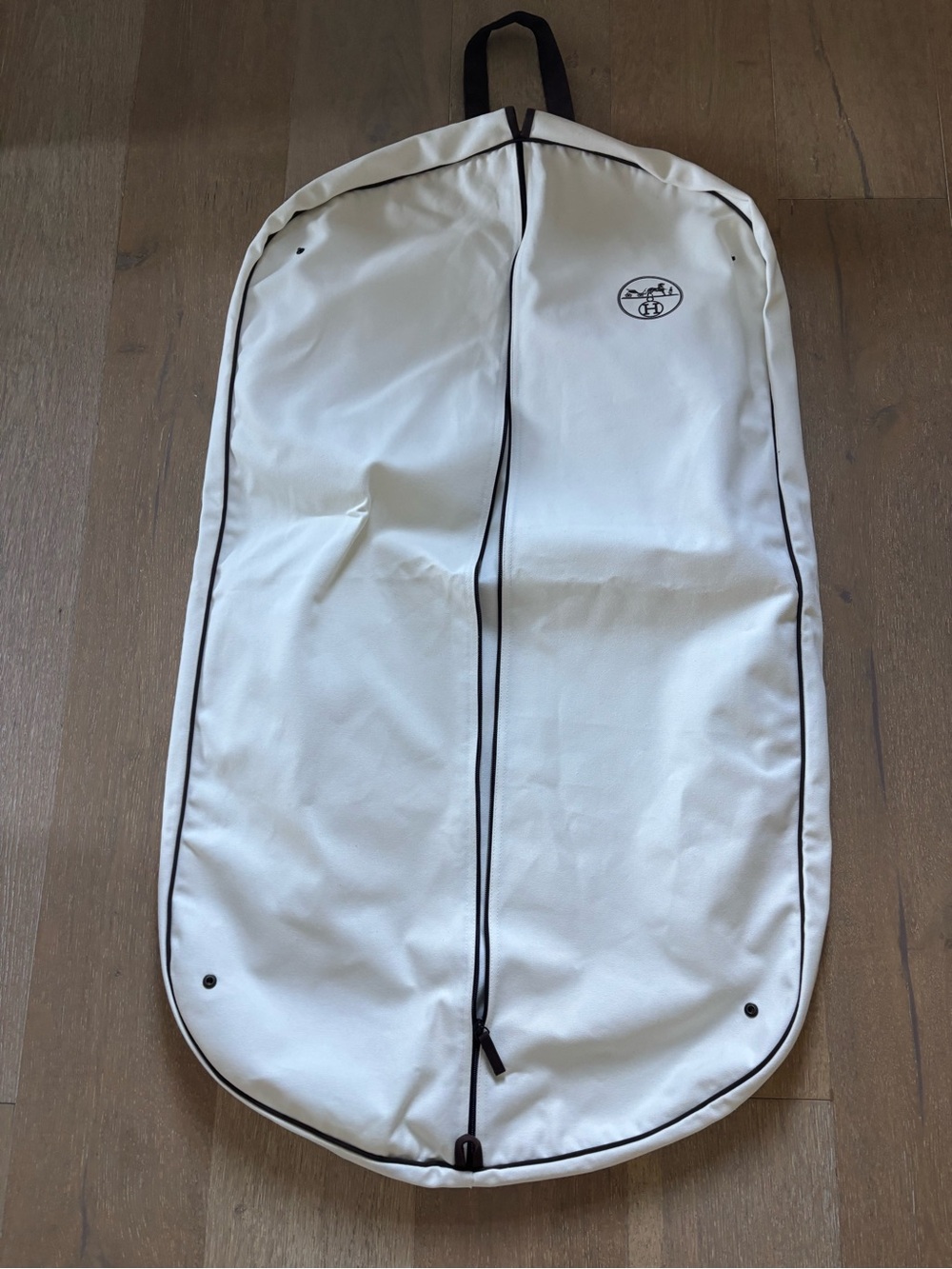 Hermes White Garment Bag with Black Trim